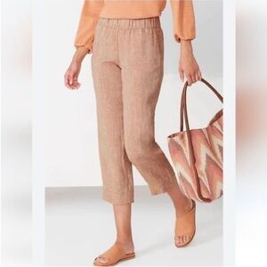 PureJill J Jill 100% Linen Cropped Stretch Waist Pants Light Sable Size Large